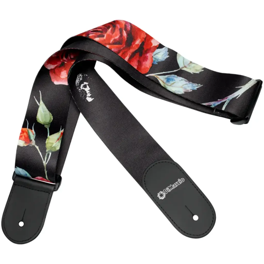 DIMARZIO DD3146 FLORAL MUSE TAB STRAP,2"ROSE on BLACK DESIGN