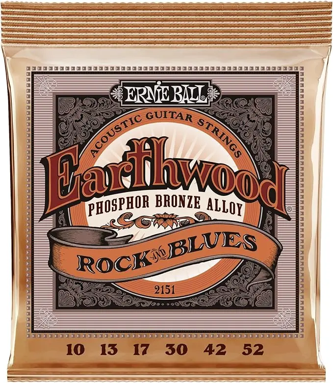Ernie Ball P02151 EARTHWOOD ROCK AND BLUES W/PLAIN G PHOSPHOR BRONZE ACOUSTIC GUITAR STRINGS - 10-52 GAUGE