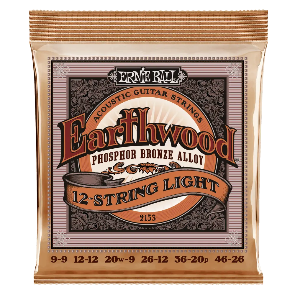 Ernie Ball P02153 EARTHWOOD 12-STRING LIGHT PHOSPHOR BRONZE ACOUSTIC GUITAR STRINGS - 9-46 GAUGE