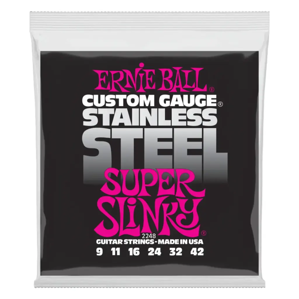 Ernie Ball P02248 SUPER SLINKY STAINLESS STEEL WOUND ELECTRIC GUITAR STRINGS - 9-42 GAUGE