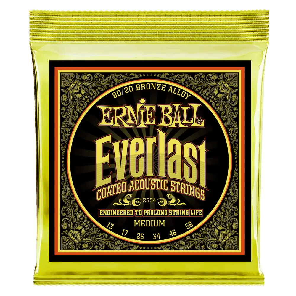 Ernie Ball P02554 EVERLAST MEDIUM COATED 80/20 BRONZE ACOUSTIC GUITAR STRINGS - 13-56 GAUGE