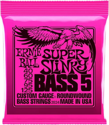 Ernie Ball P02824 SUPER SLINKY 5-STRING NICKEL WOUND ELECTRIC BASS STRINGS - 40-125 GAUGE