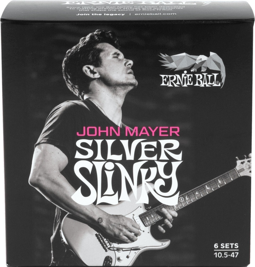[P03817] Ernie Ball P03817 JOHN MAYER SILVER SLINKY NICKEL WOUND ELECTRIC GUITAR STRINGS 6 PACK - 10.5-47 GAUGE