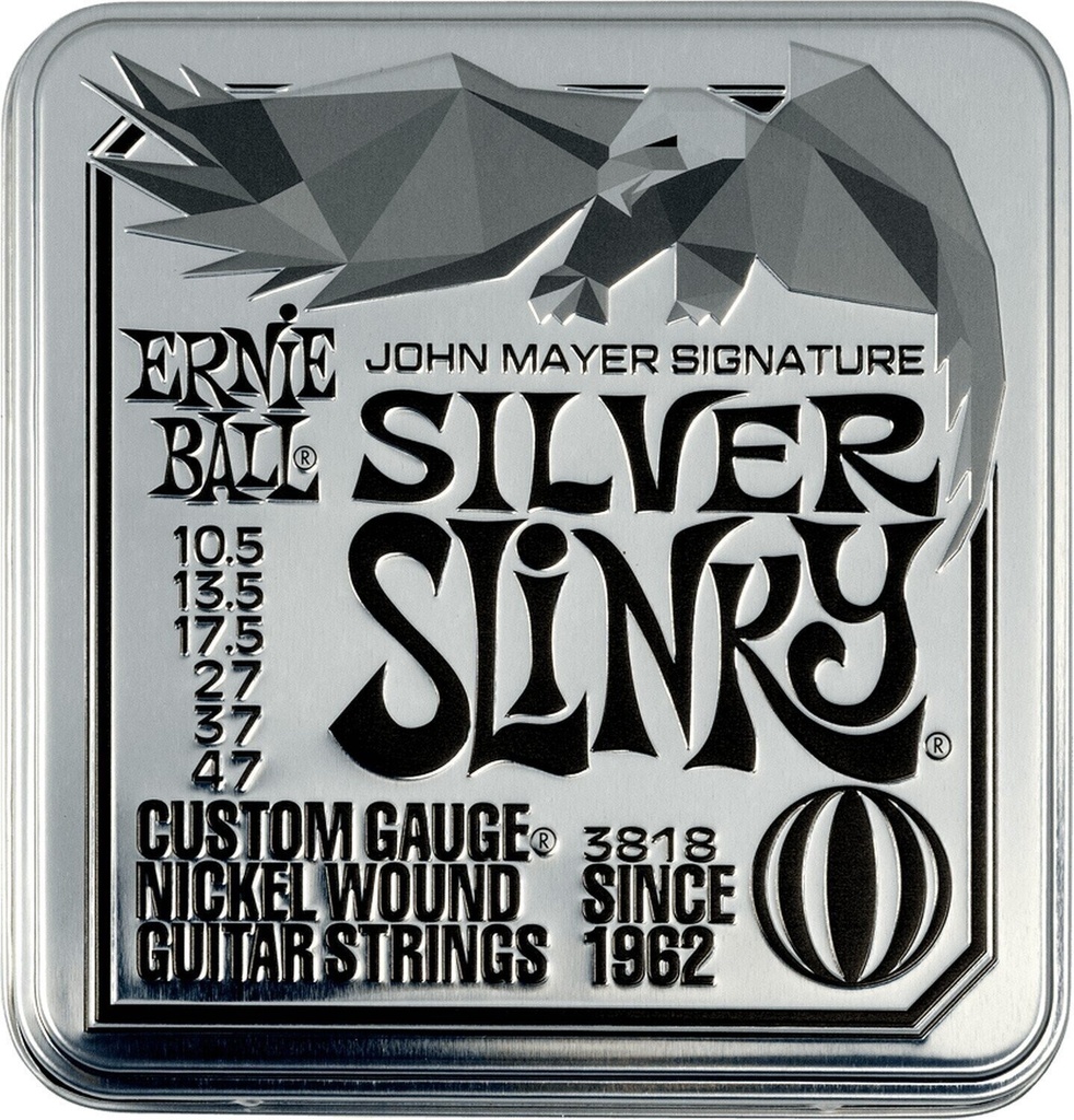 [P03818] Ernie Ball P03818 JOHN MAYER SILVER SLINKY NICKEL WOUND ELECTRIC GUITAR STRINGS 3 PACK TIN - 10.5-47 GAUGE