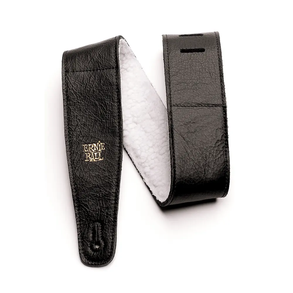 Ernie Ball P04137 2.5" ADJUSTABLE ITALIAN LEATHER STRAP WITH FUR PADDING - BLACK