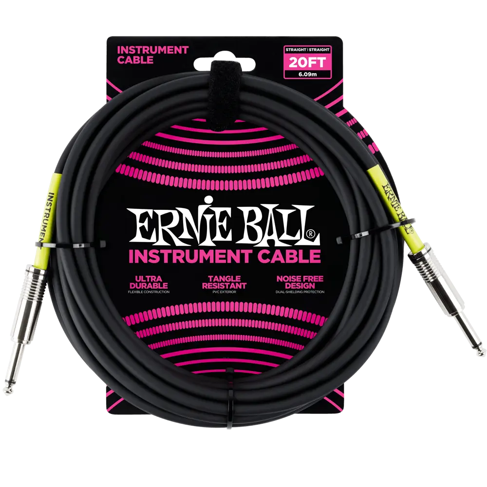 Ernie Ball P06046 20' STRAIGHT / STRAIGHT INSTRUMENT CABLE - BLACK