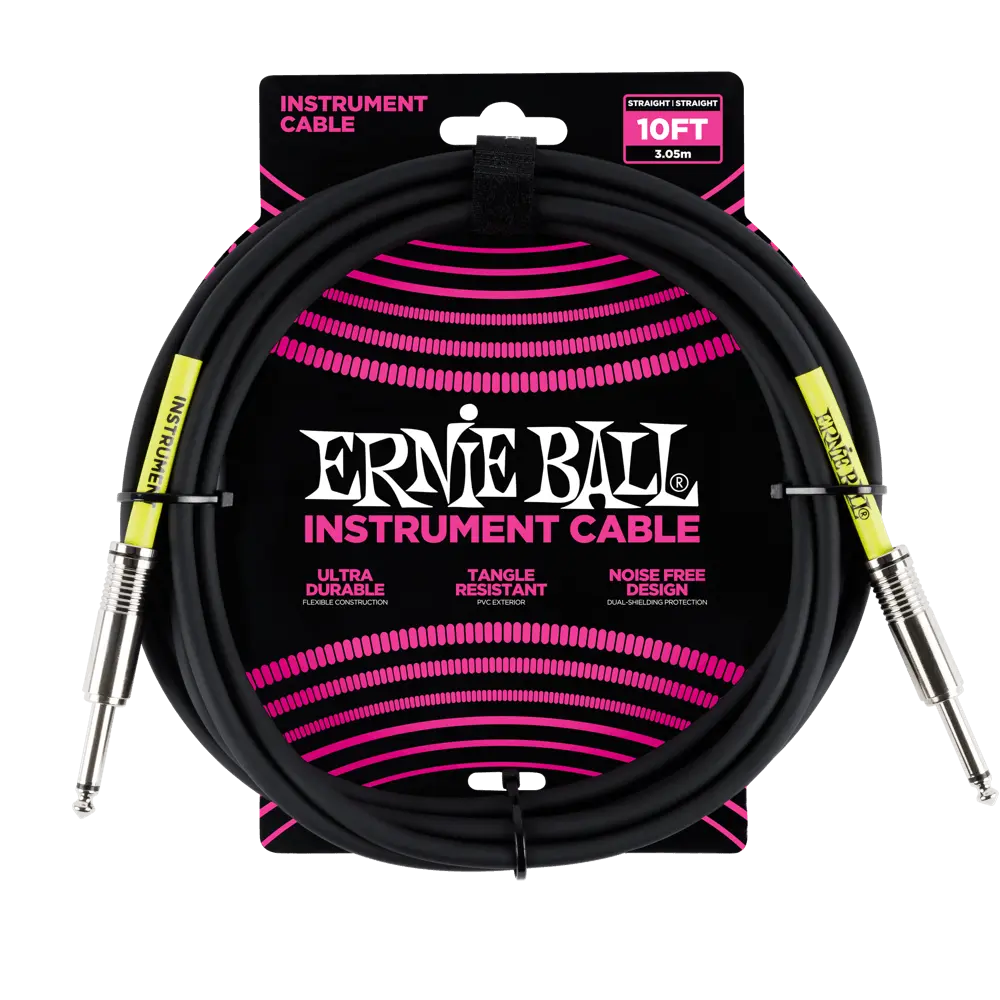Ernie Ball P06048 10' STRAIGHT / STRAIGHT INSTRUMENT CABLE - BLACK  