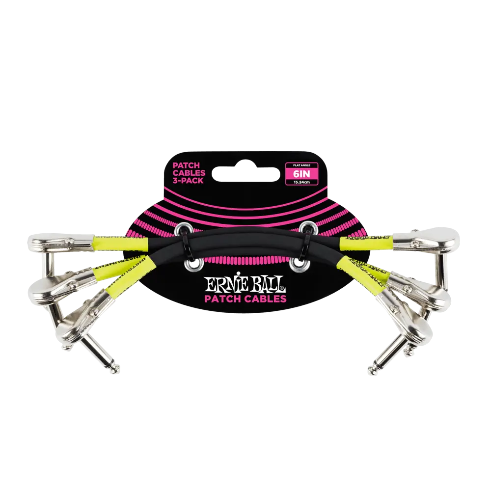 [P06059] Ernie Ball P06059 6" FLAT ANGLE / FLAT ANGLE PATCH CABLE 3-PACK - BLACK