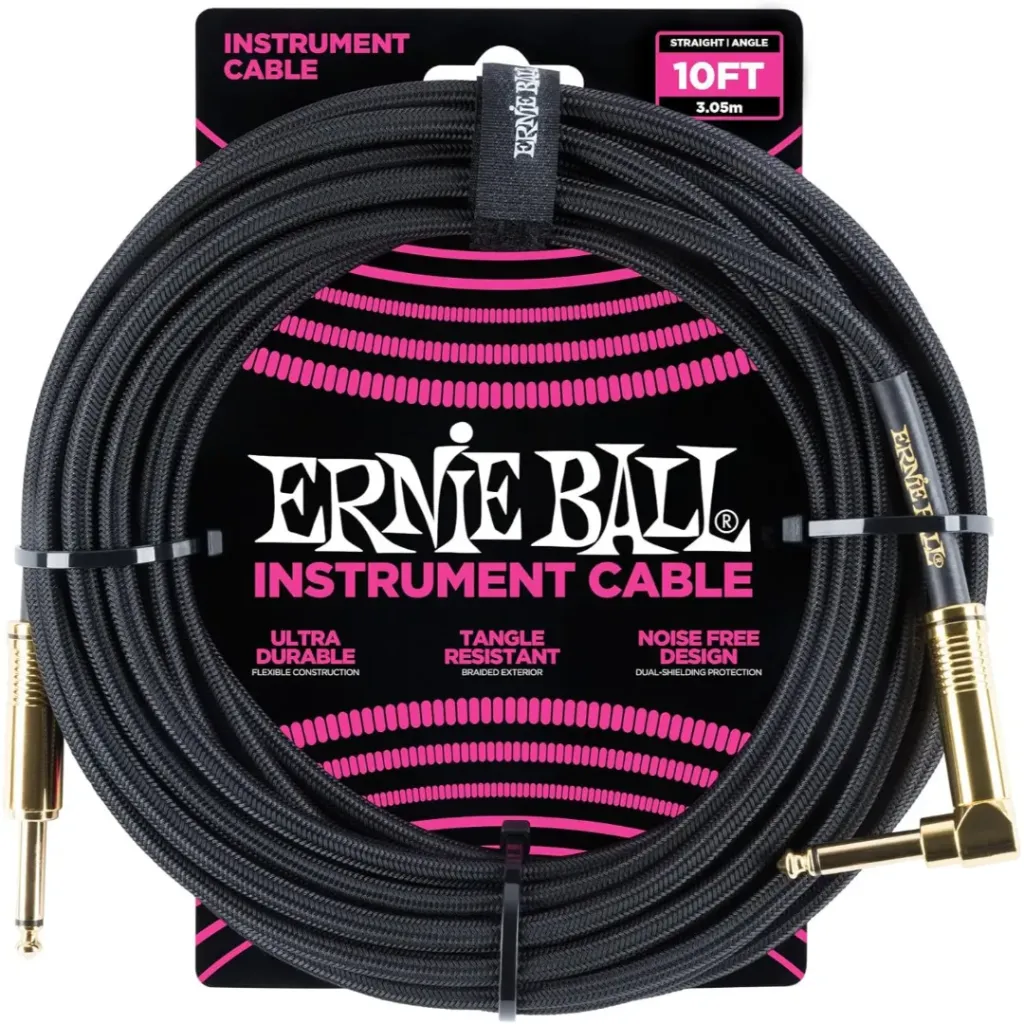 [P06081] Ernie Ball P06081 10' BRAIDED STRAIGHT / ANGLE INSTRUMENT CABLE - BLACK