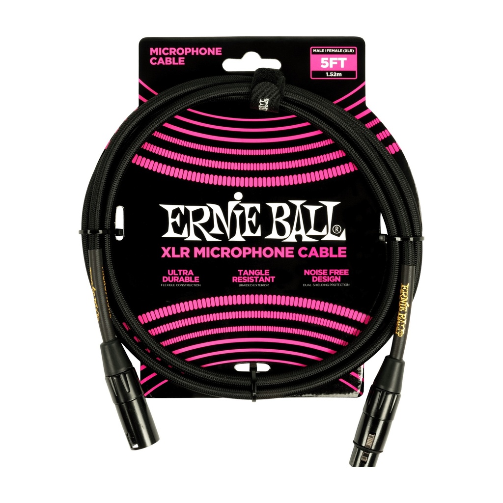 [P06390] Ernie Ball P06390 5FT BRAIDED MALE FEMALE XLR MICROPHONE CABLE BLACK