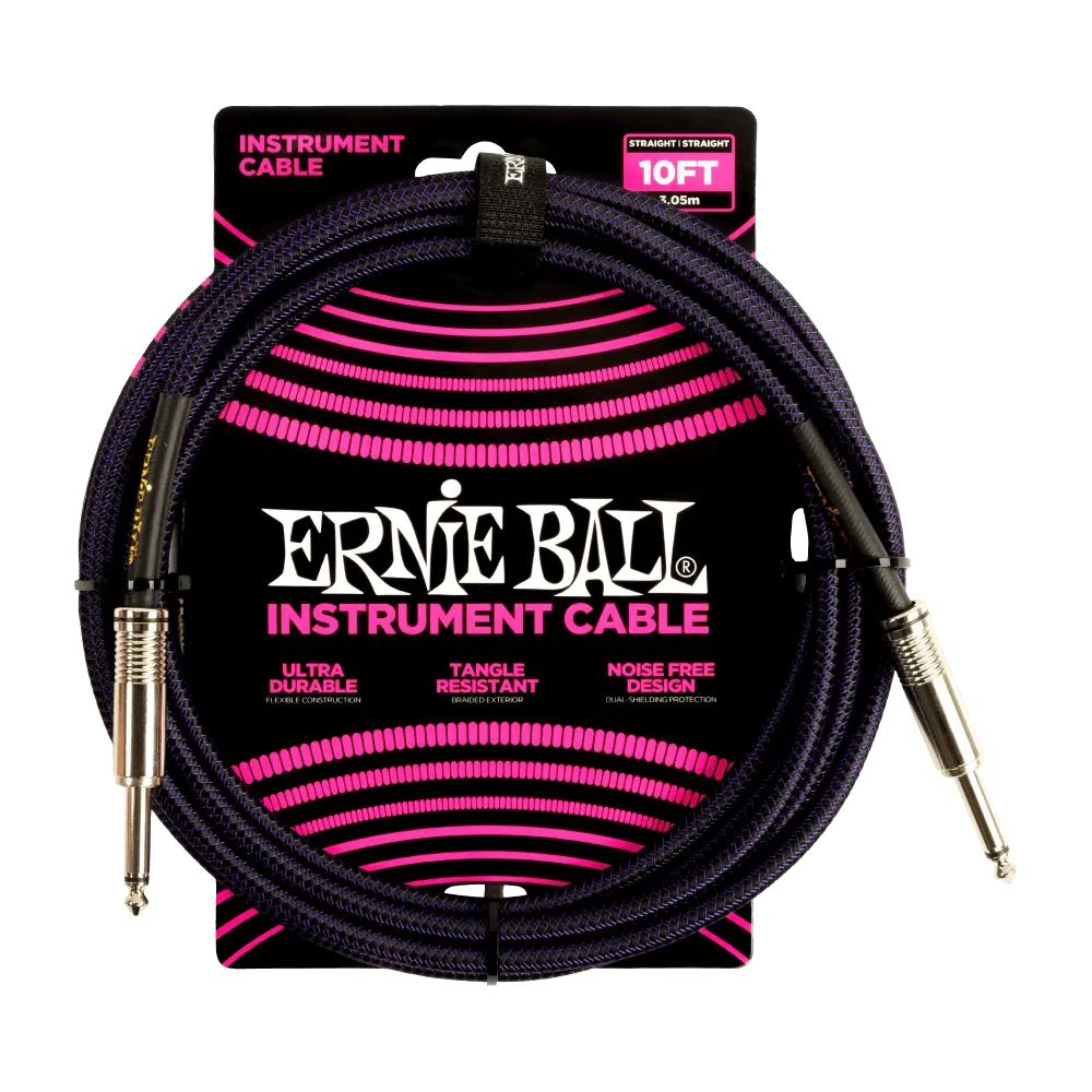 [P06393] Ernie Ball P06393 ERNIE BALL 10FT BRAIDED STRAIGHT STRAIGHT INST CABLE PURPLE BLACK