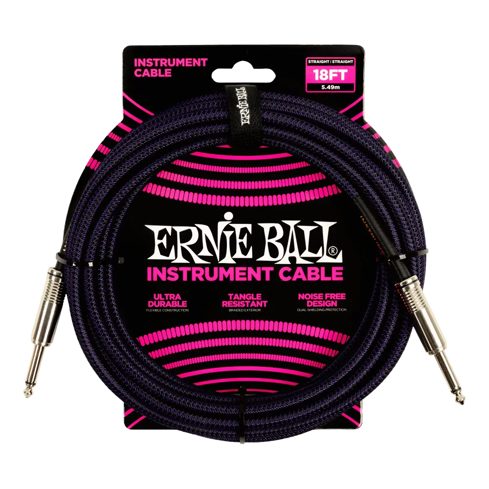 [P06395] Ernie Ball P06395 ERNIE BALL 18FT BRAIDED STRAIGHT STRAIGHT INST CABLE PURPLE BLACK