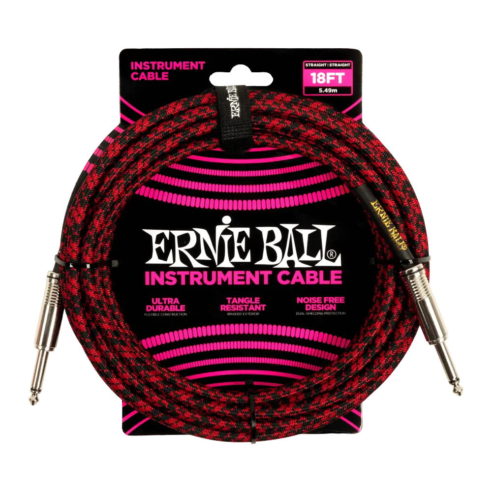[P06396] Ernie Ball P06396 ERNIE BALL 18FT BRAIDED STRAIGHT STRAIGHT INST CABLE RED BLACK