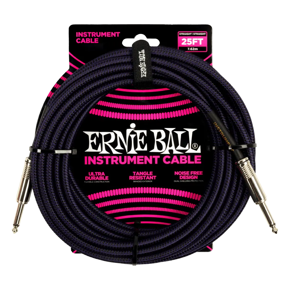 [P06397] Ernie Ball P06397 ERNIE BALL 25FT BRAIDED STRAIGHT STRAIGHT INST CABLE PURPLE BLACK