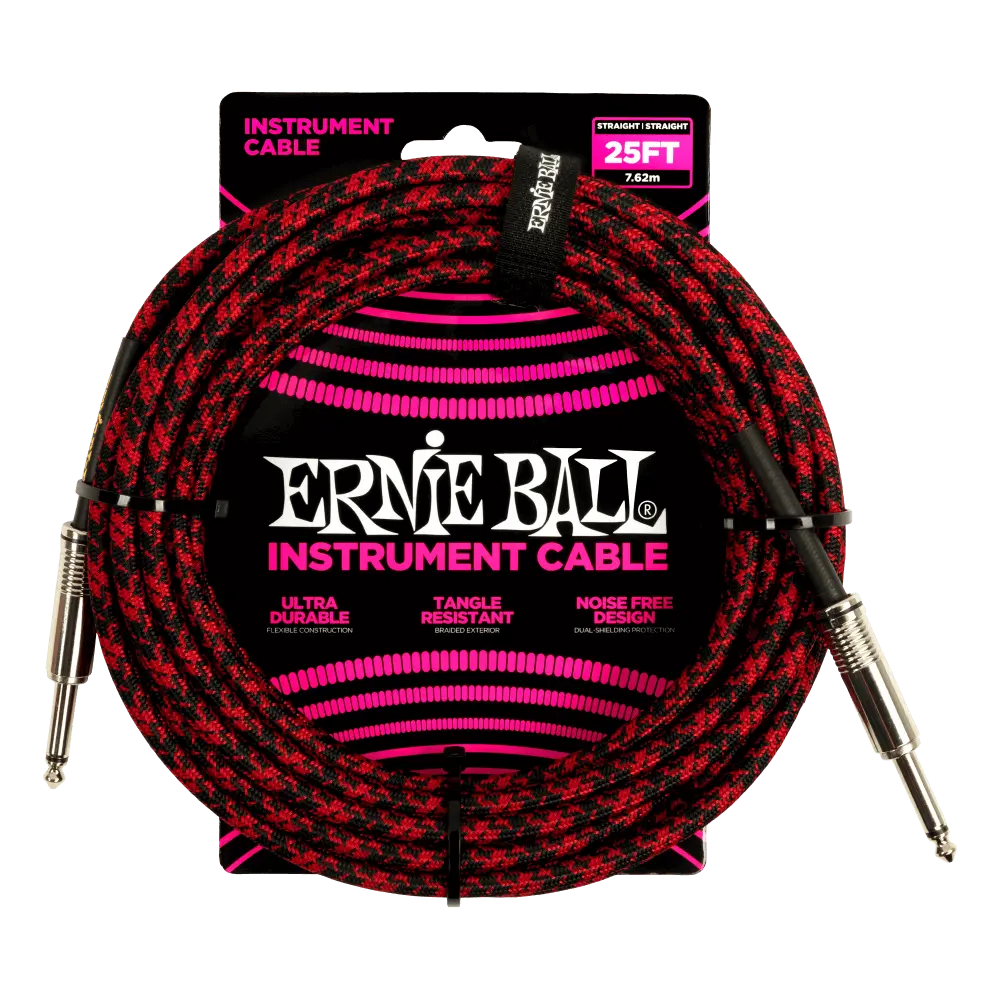 [P06398] Ernie Ball P06398 ERNIE BALL 25FT BRAIDED STRAIGHT STRAIGHT INST CABLE RED BLACK