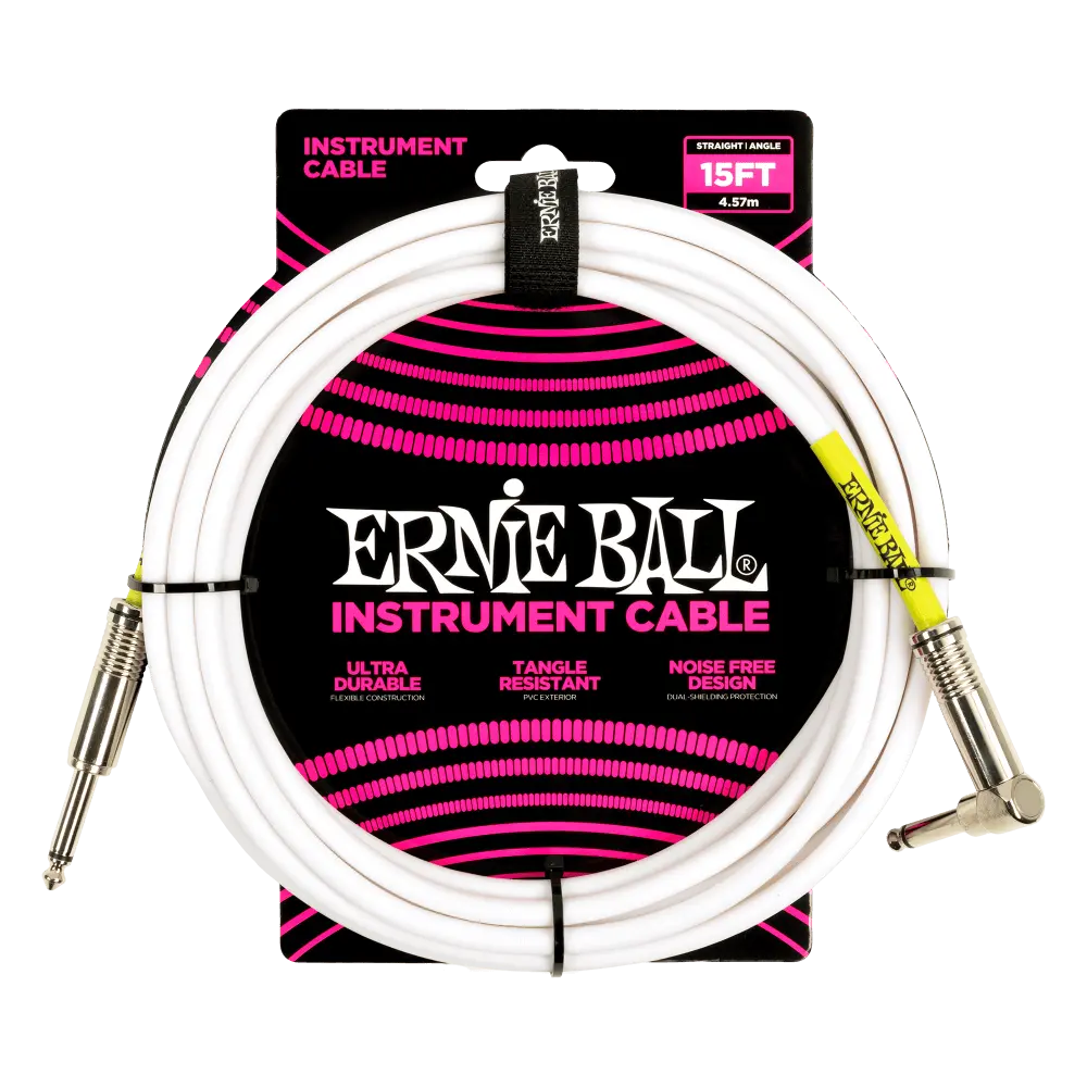 Ernie Ball P06400 ERNIE BALL 15FT PVC STRAIGHT ANGLE INST CABLE WHITE