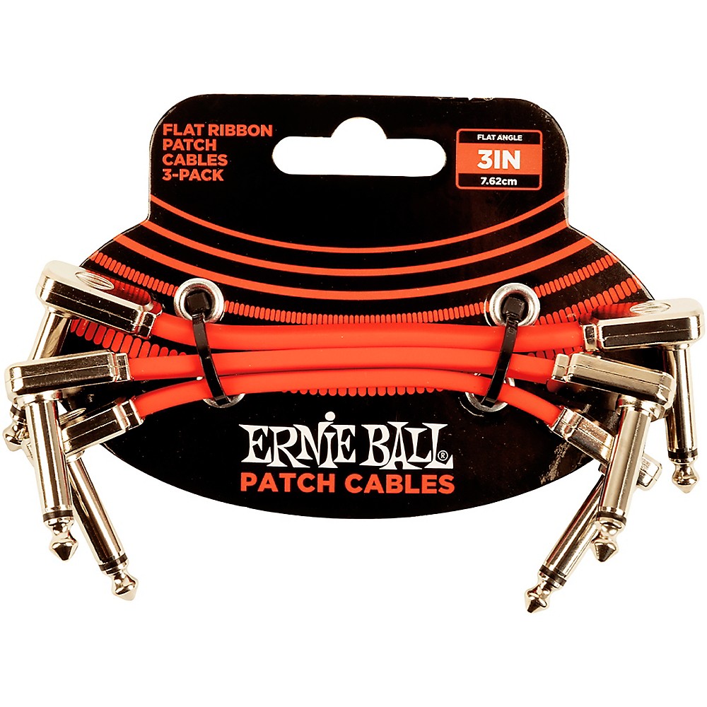 [P06401] Ernie Ball P06401 3" FLAT RIBBON PATCH CABLE RED 3-PACK