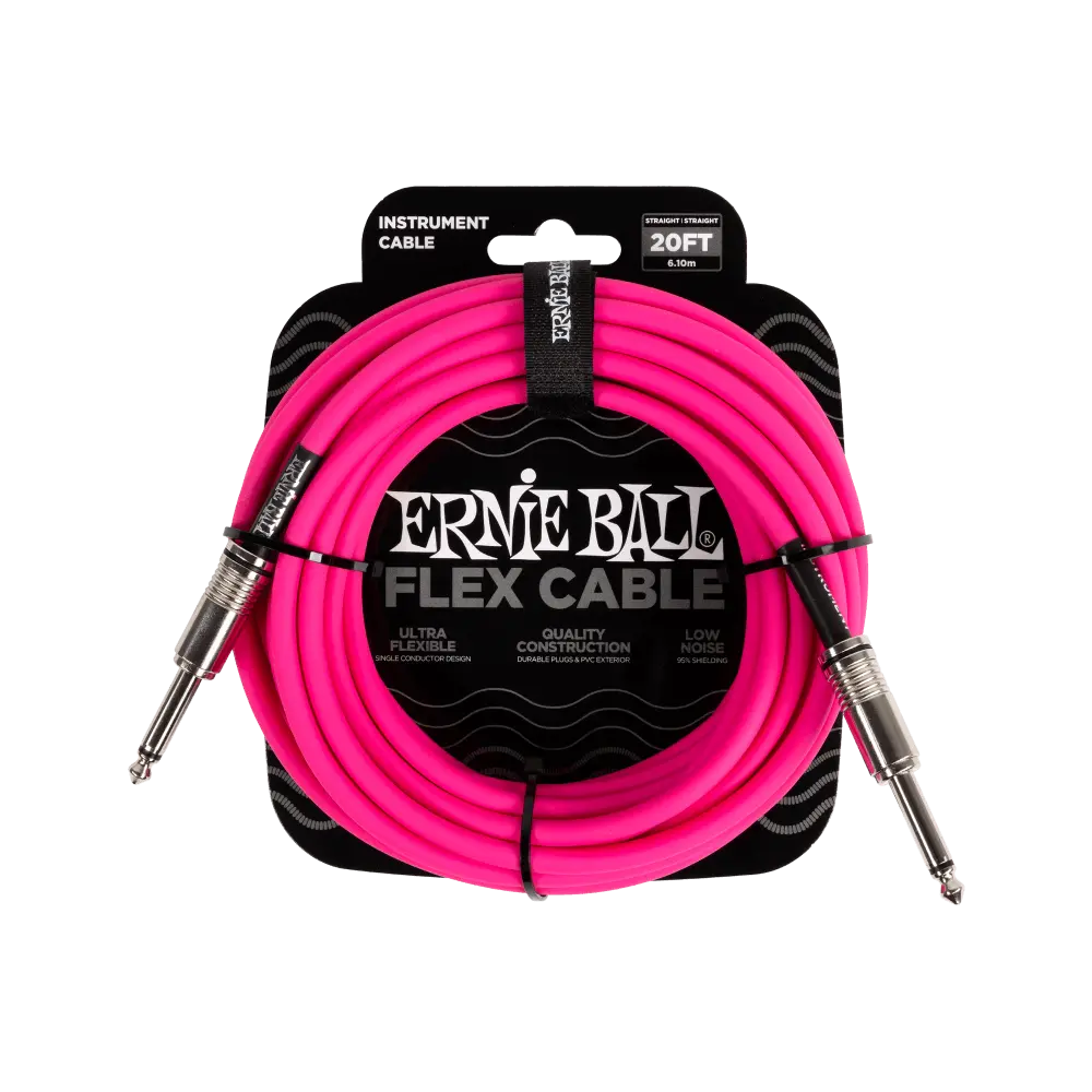 [P06418] Ernie Ball P06418 FLEX INSTRUMENT CABLE STRAIGHT/STRAIGHT 20FT - PINK