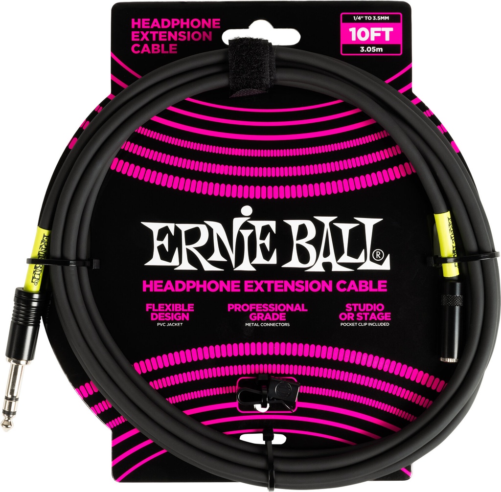 [P06422] Ernie Ball P06422 HEADPHONE EXTENSION CABLE 1/4 TO 3.5MM 10FT - BLACK