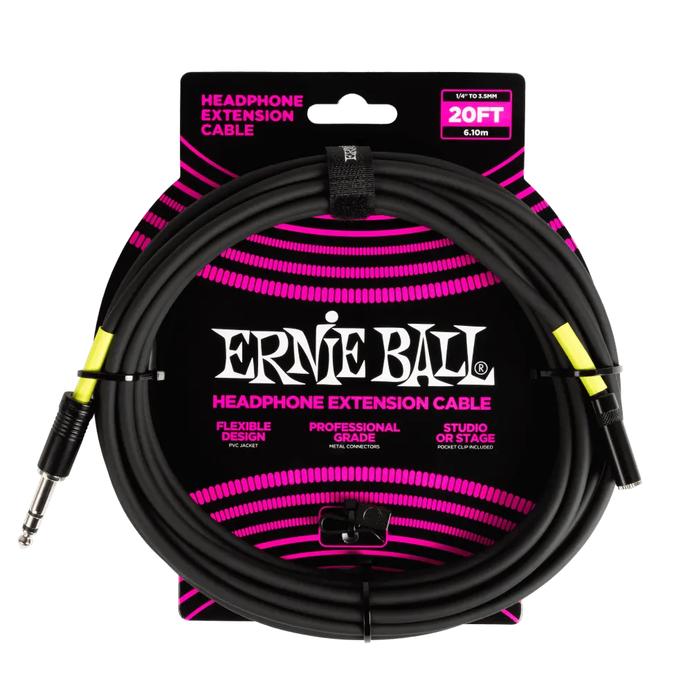 Ernie Ball P06423 HEADPHONE EXTENSION CABLE 1/4 TO 3.5MM 20FT - BLACK