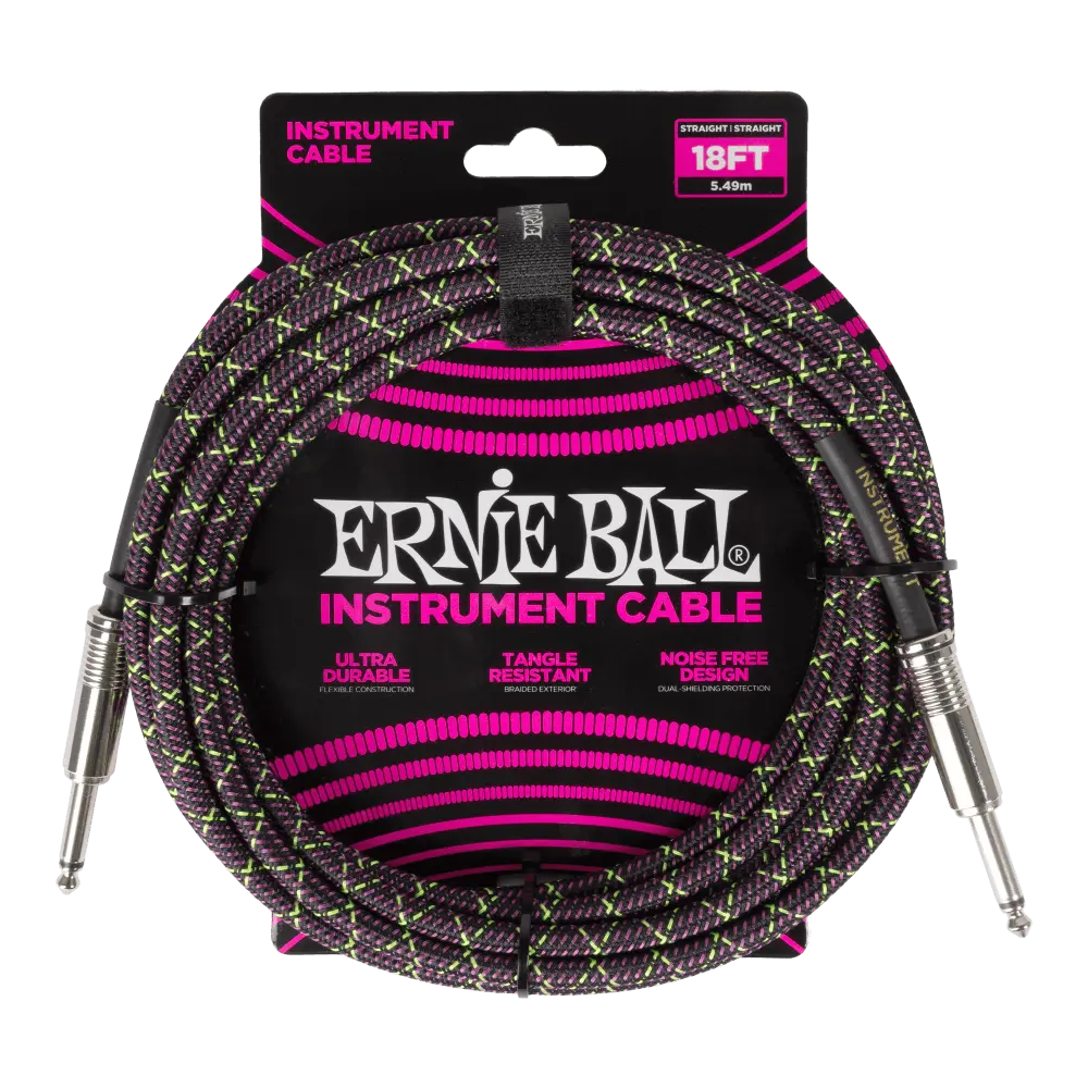 [P06431] Ernie Ball P06431 BRAIDED INSTRUMENT CABLE STRAIGHT/STRAIGHT 18FT - PURPLE PYTHON