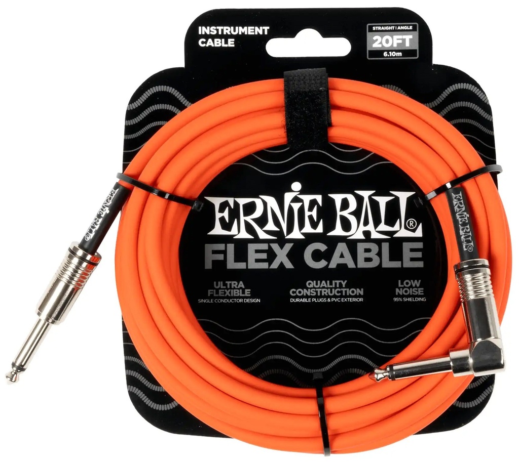 Ernie Ball P06467 FLEX INSTRUMENT CABLE STRAIGHT/ANGLE 20FT - ORANGE