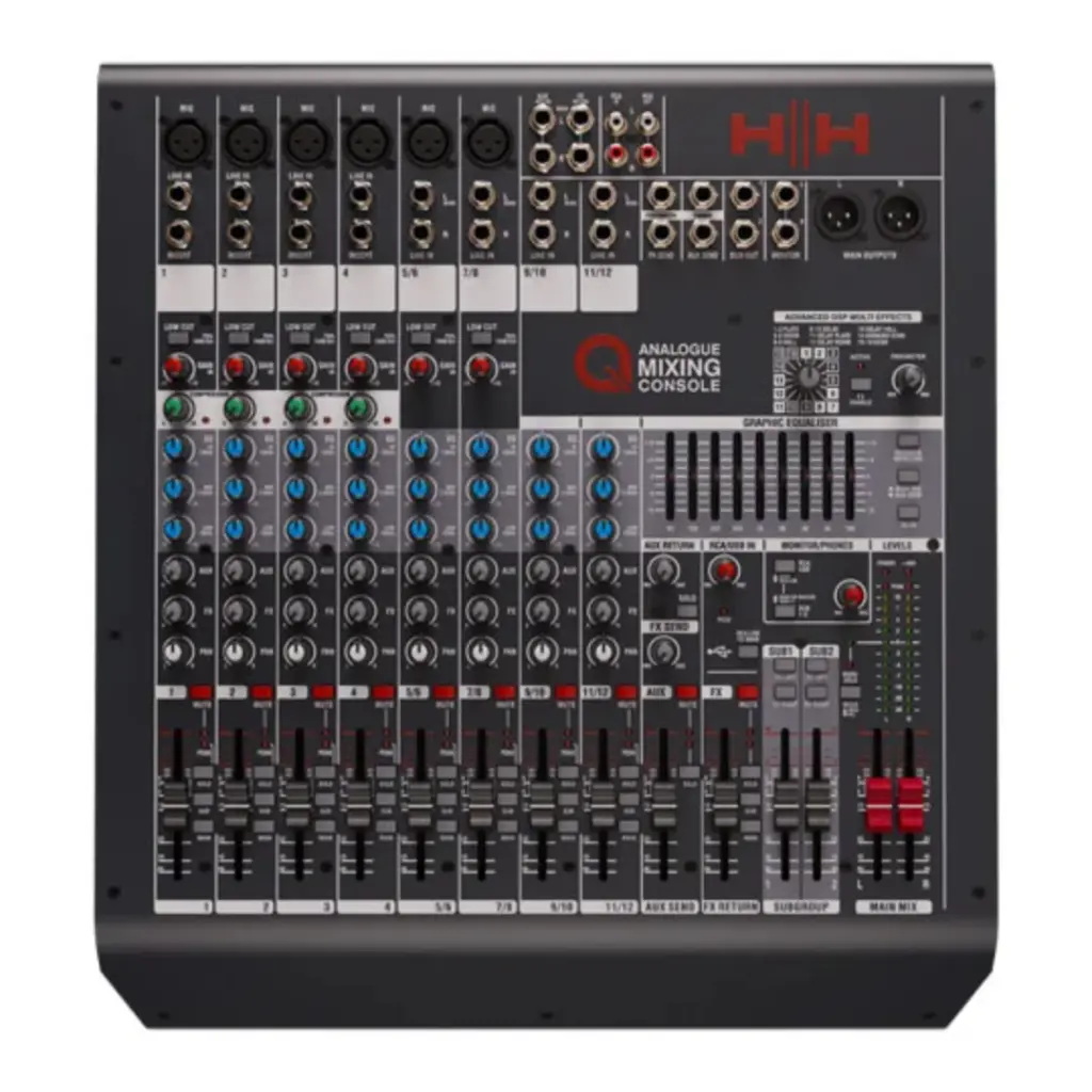 HH Electronics Q12FX HH QUEENSBERRY SERIES - Q12FX- ANALOGUE MIXING CONSOLE - 12 CHANNELS - 2 SUB GROUPS - DSP - USB