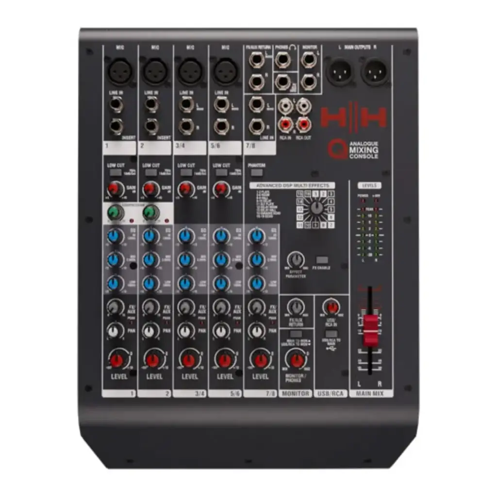 [Q8FX] HH Electronics Q8FX HH QUEENSBERRY SERIES - Q8FX- ANALOGUE MIXING CONSOLE - 8 CHANNELS - DSP - USB