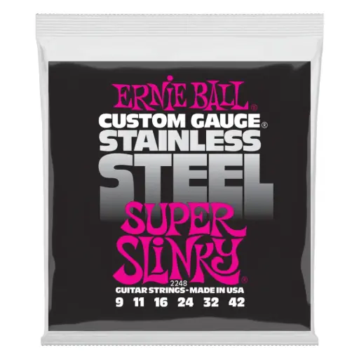 [P02248] Ernie Ball P02248 SUPER SLINKY STAINLESS STEEL WOUND ELECTRIC GUITAR STRINGS - 9-42 GAUGE