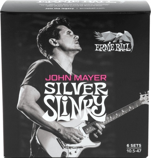 [P03817] Ernie Ball P03817 JOHN MAYER SILVER SLINKY NICKEL WOUND ELECTRIC GUITAR STRINGS 6 PACK - 10.5-47 GAUGE