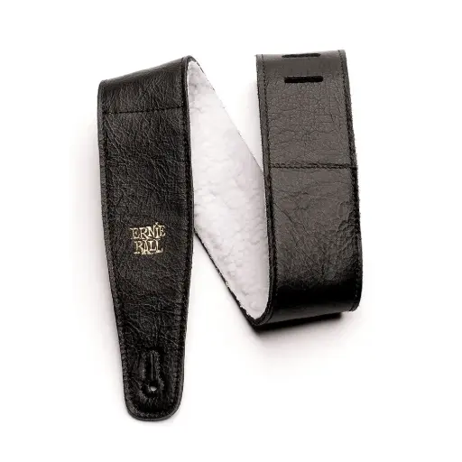 [P04137] Ernie Ball P04137 2.5" ADJUSTABLE ITALIAN LEATHER STRAP WITH FUR PADDING - BLACK  