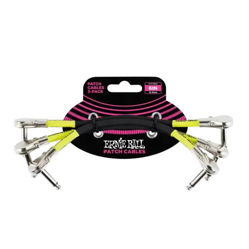 [P06059] Ernie Ball P06059 6" FLAT ANGLE / FLAT ANGLE PATCH CABLE 3-PACK - BLACK  