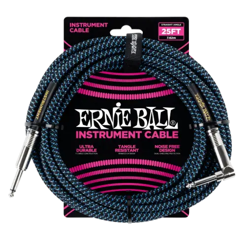 [P06060] Ernie Ball P06060 25' BRAIDED STRAIGHT / ANGLE INSTRUMENT CABLE - BLACK / BLUE  